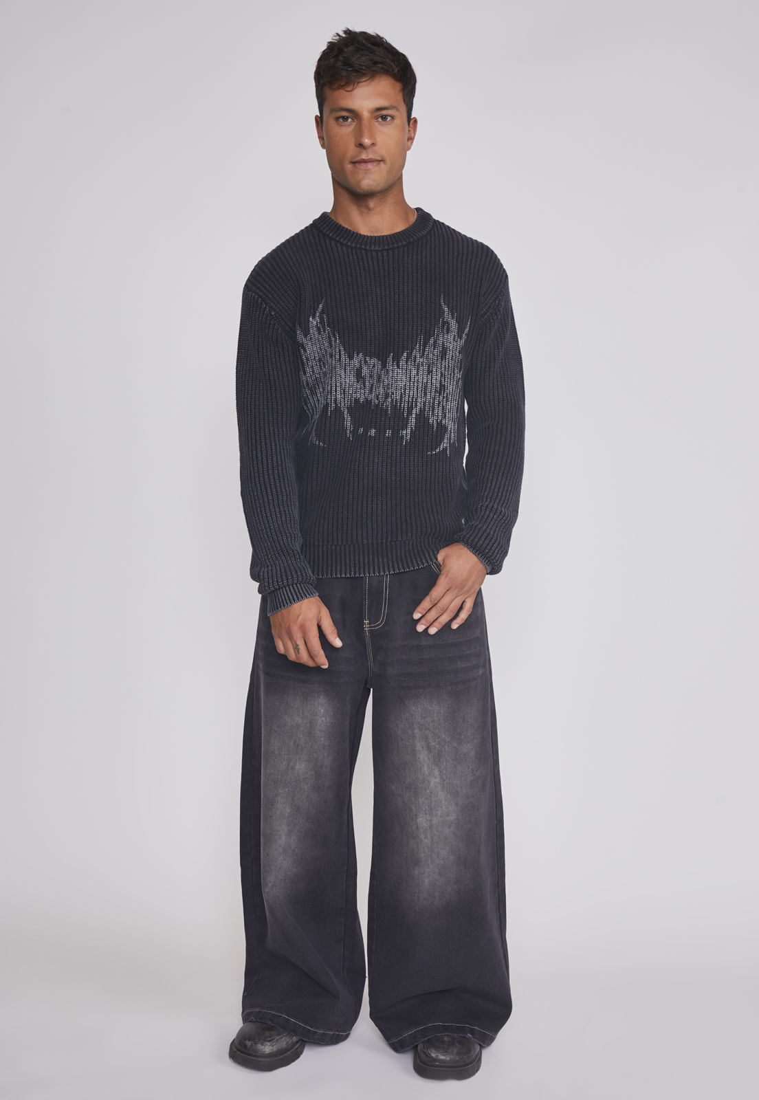 Jeans Hombre Mega Baggy Parche Negro Sioux 3