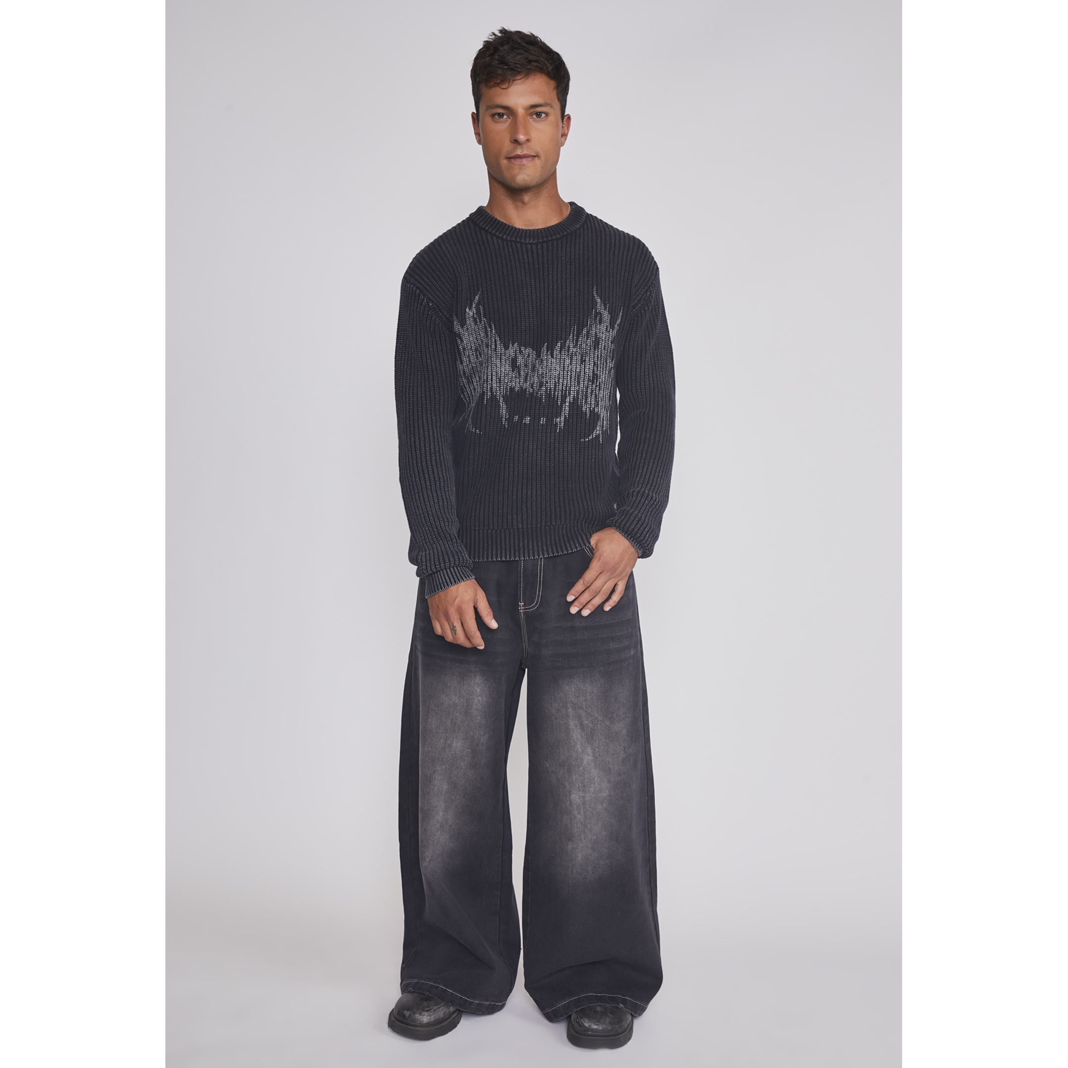 Jeans Hombre Mega Baggy Parche Negro Sioux 3