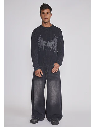 Jeans Hombre Mega Baggy Parche Negro Sioux