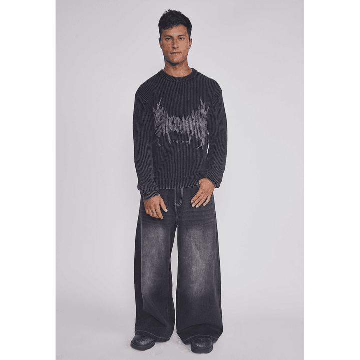 Jeans Hombre Mega Baggy Parche Negro Sioux 3