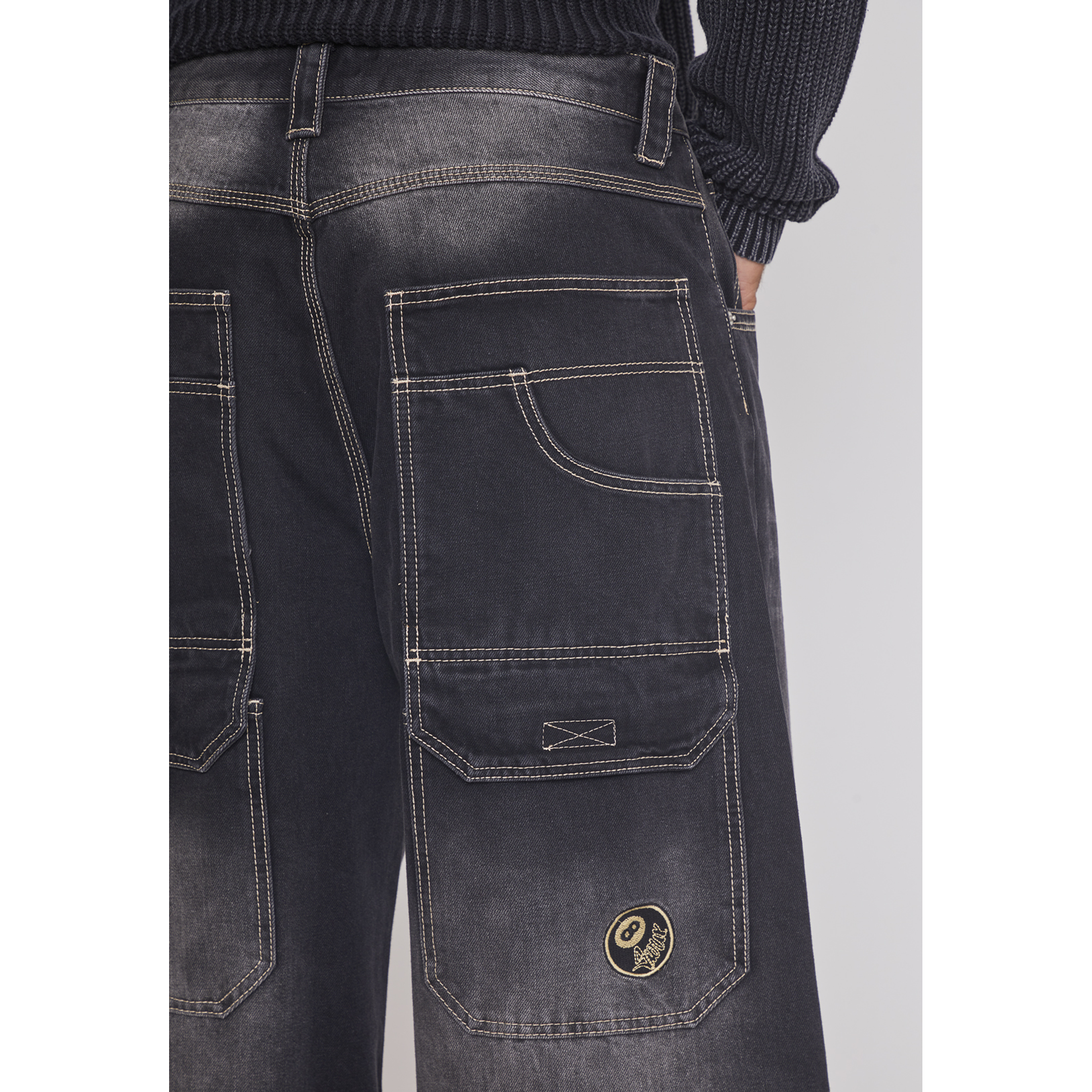 Jeans Hombre Mega Baggy Parche Negro Sioux 4