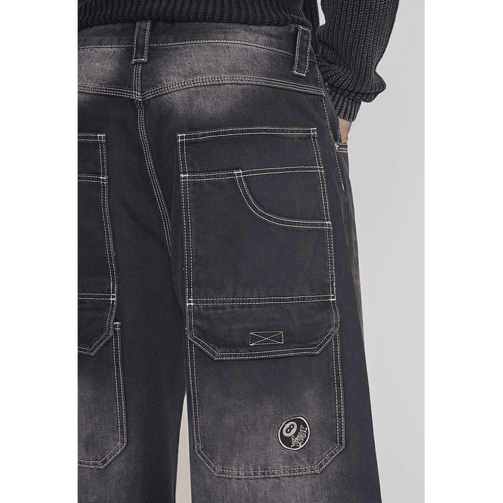 Jeans Hombre Mega Baggy Parche Negro Sioux 4
