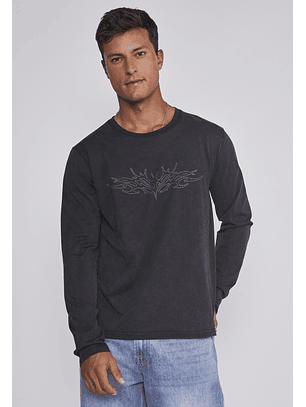 Polera Hombre Lavada Strass Negro Sioux