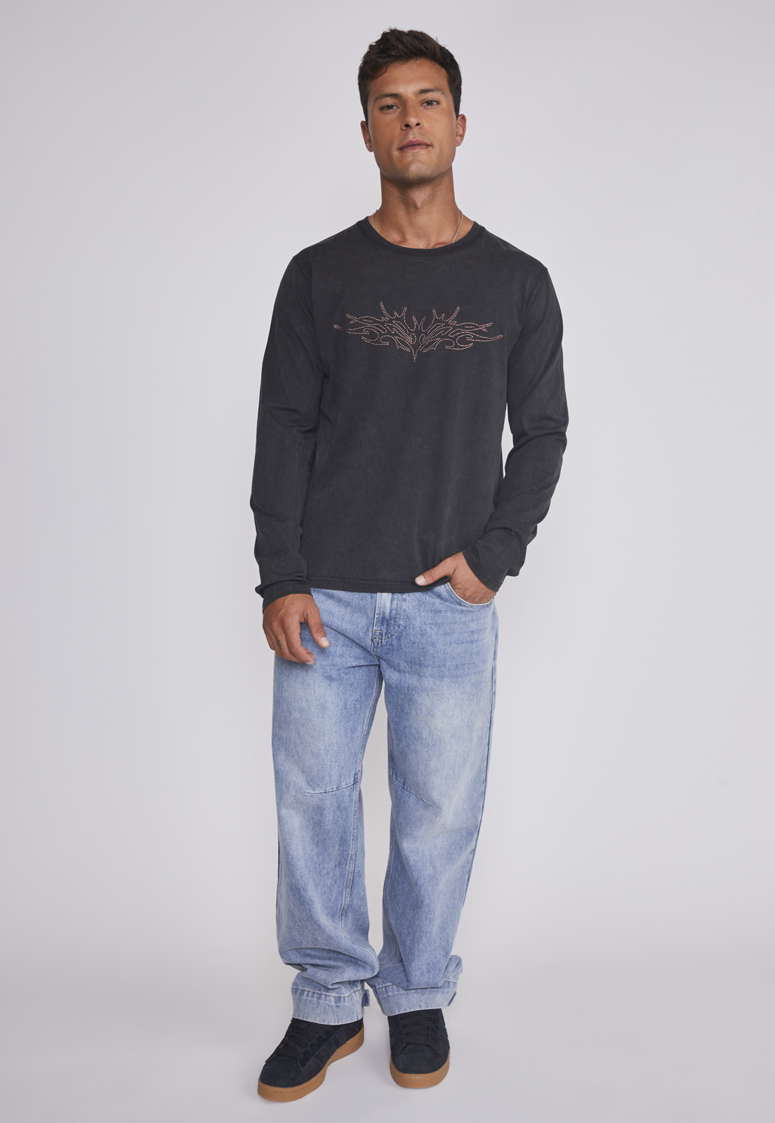 Polera Hombre Lavada Strass Negro Sioux 3