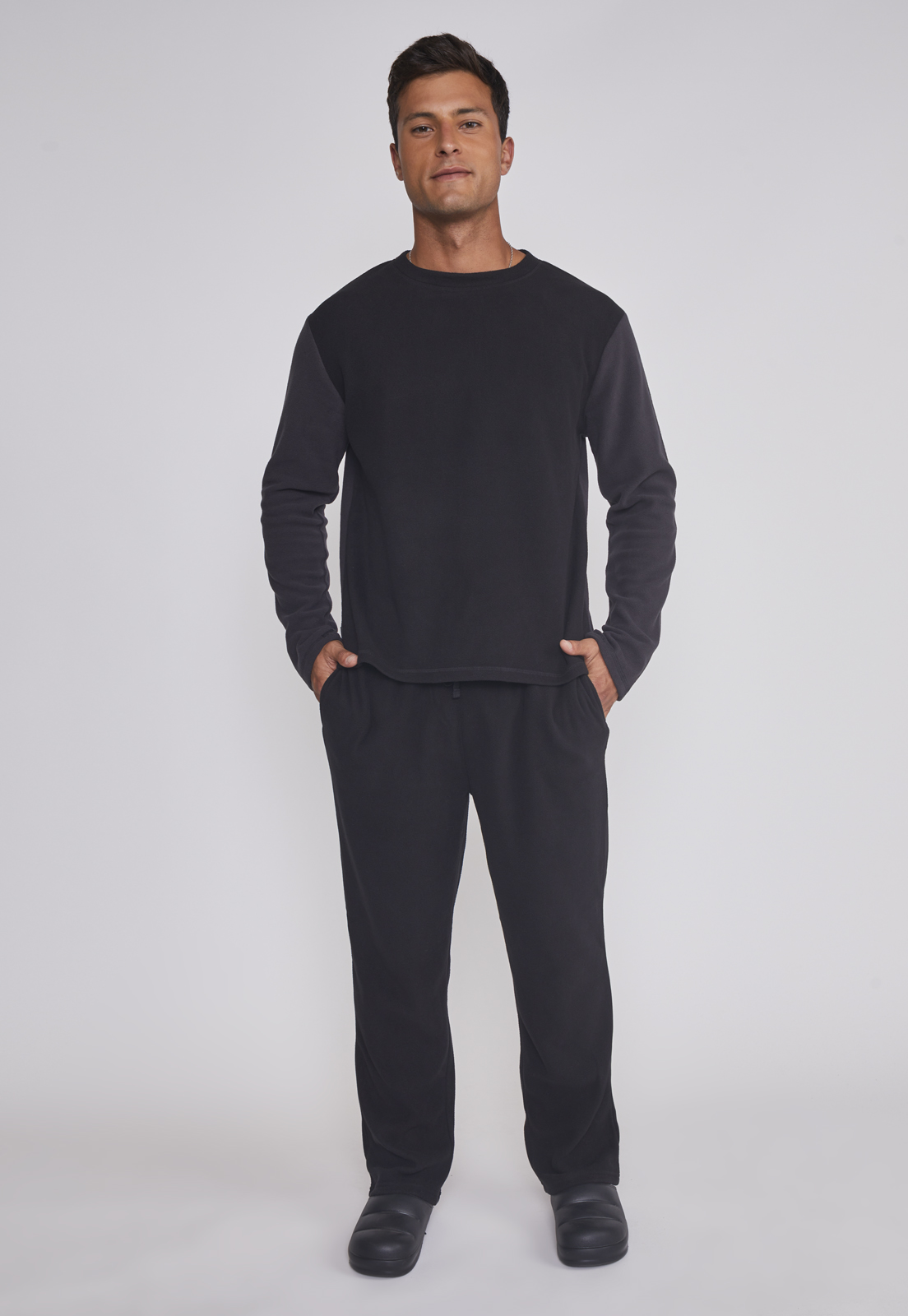 Pijama Polar Largo hombre Negro Sioux 1