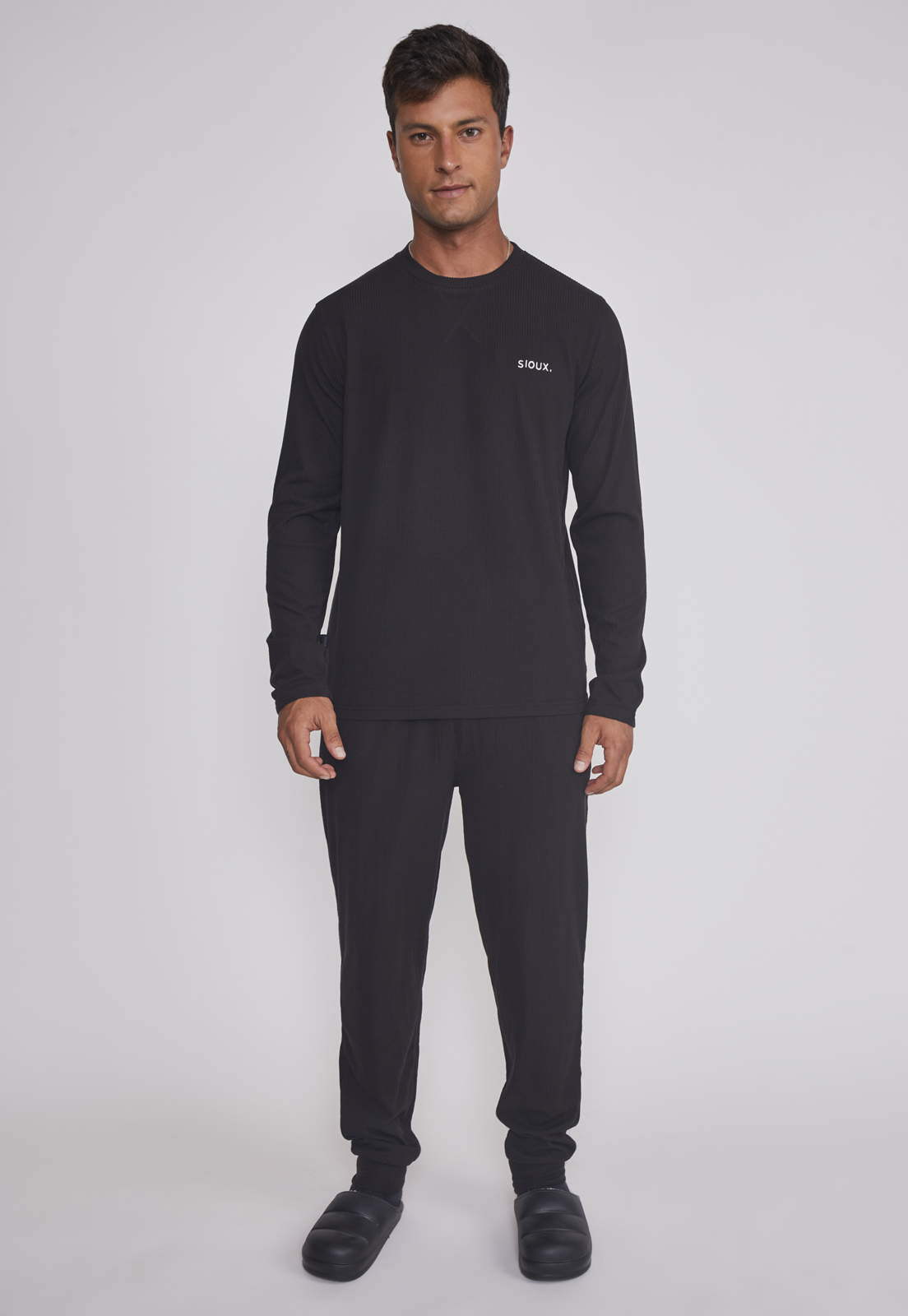 Pijama Waffles Largo Hombre Negro Sioux 1