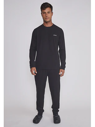 Pijama Waffles Largo Hombre Negro Sioux
