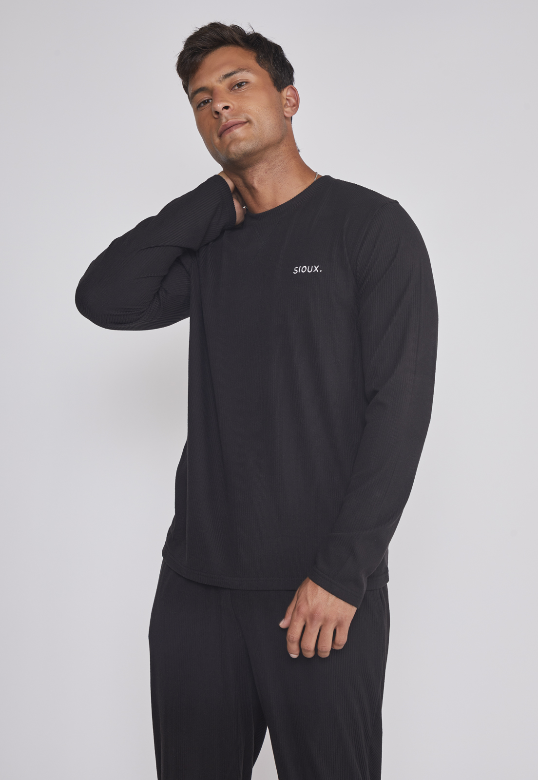 Pijama Waffles Largo Hombre Negro Sioux 3