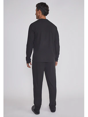 Pijama Waffles Largo Hombre Negro Sioux