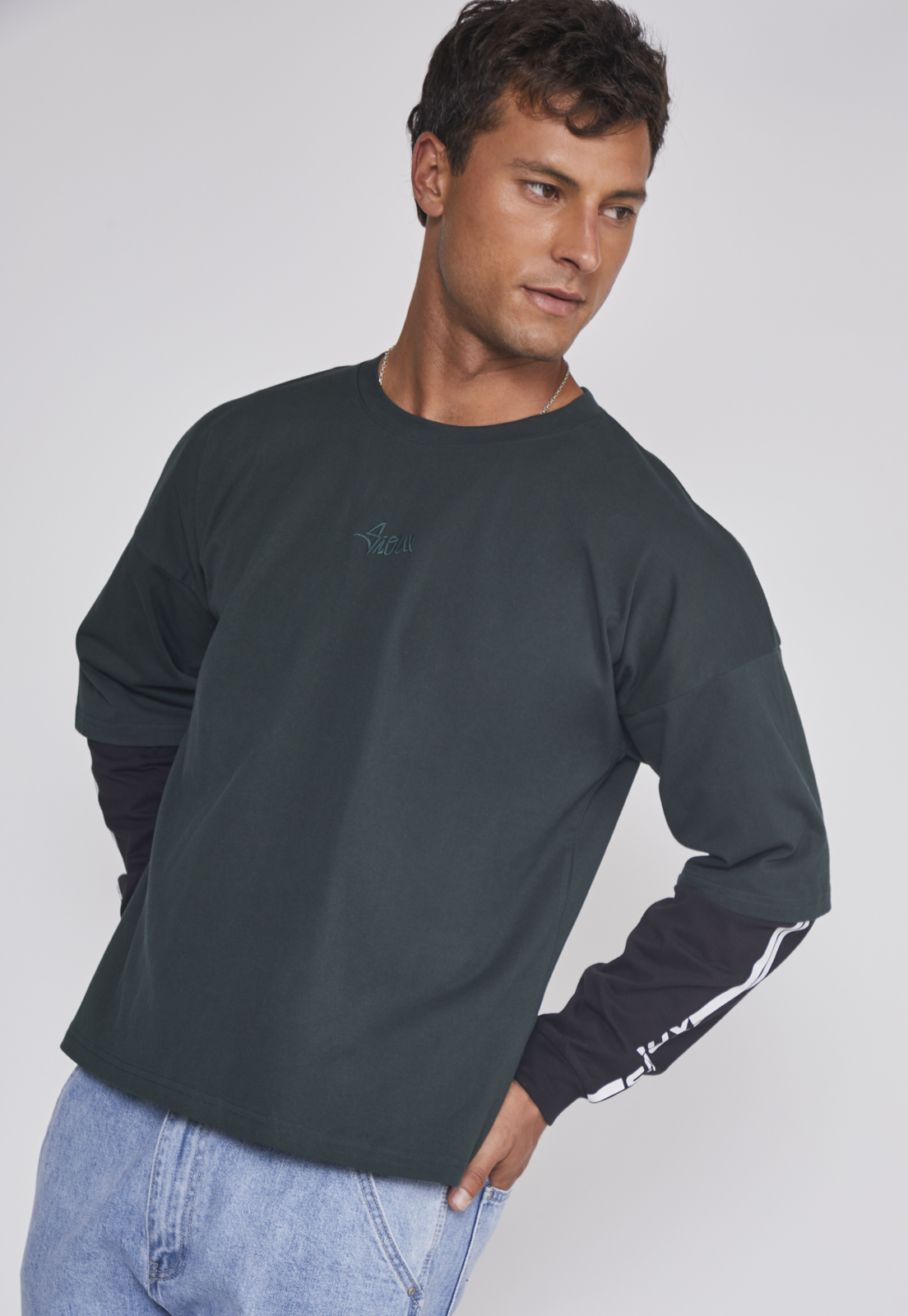 Polera Hombre Boxy Fit Verde Sioux 5