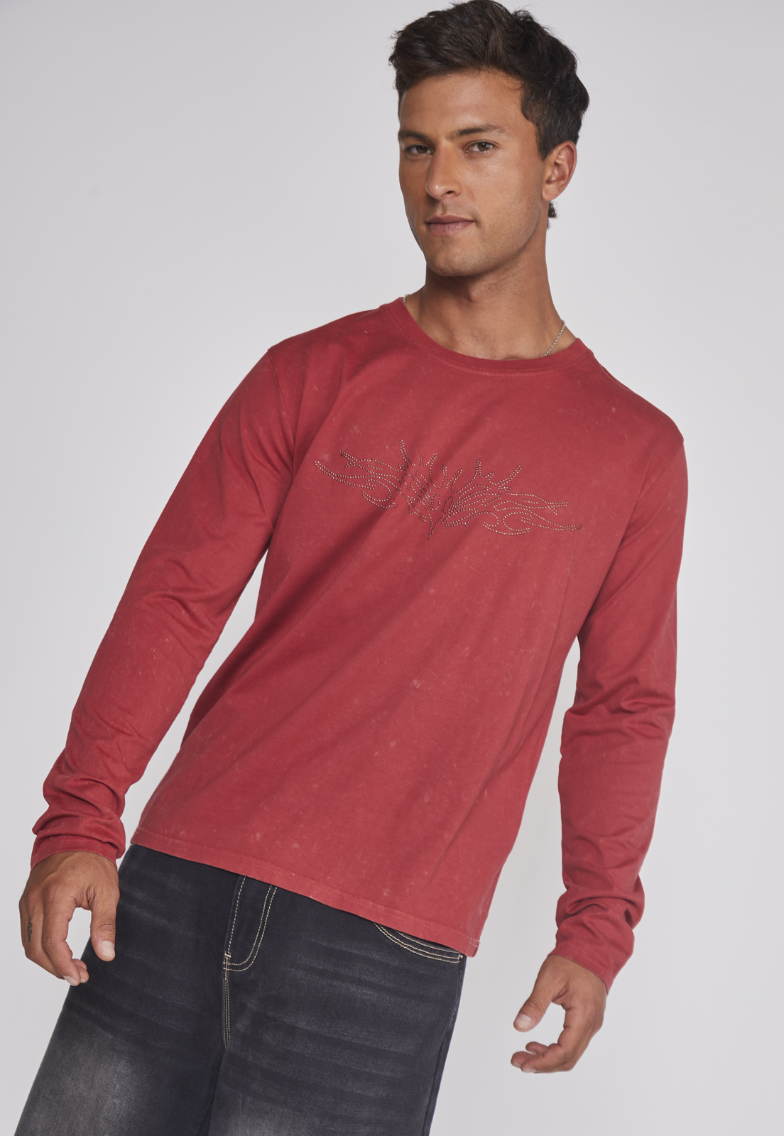 Polera Hombre Lavada Strass Rojo Sioux 4