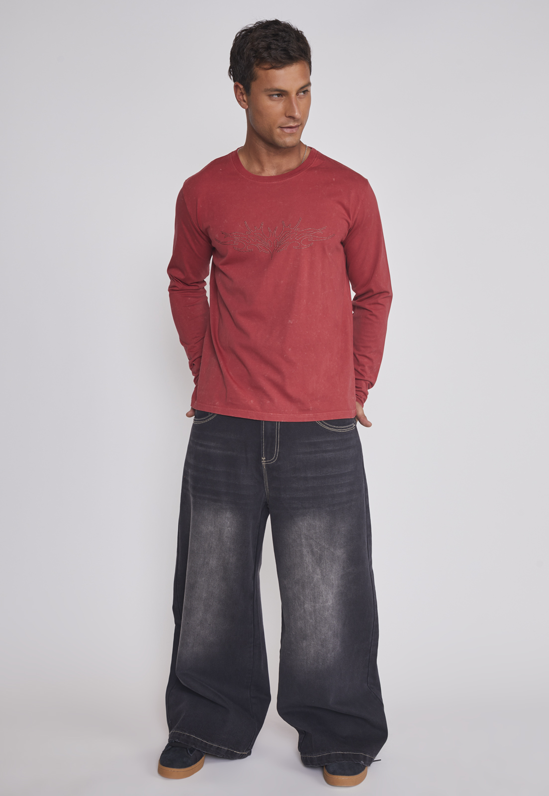 Polera Hombre Lavada Strass Rojo Sioux 3