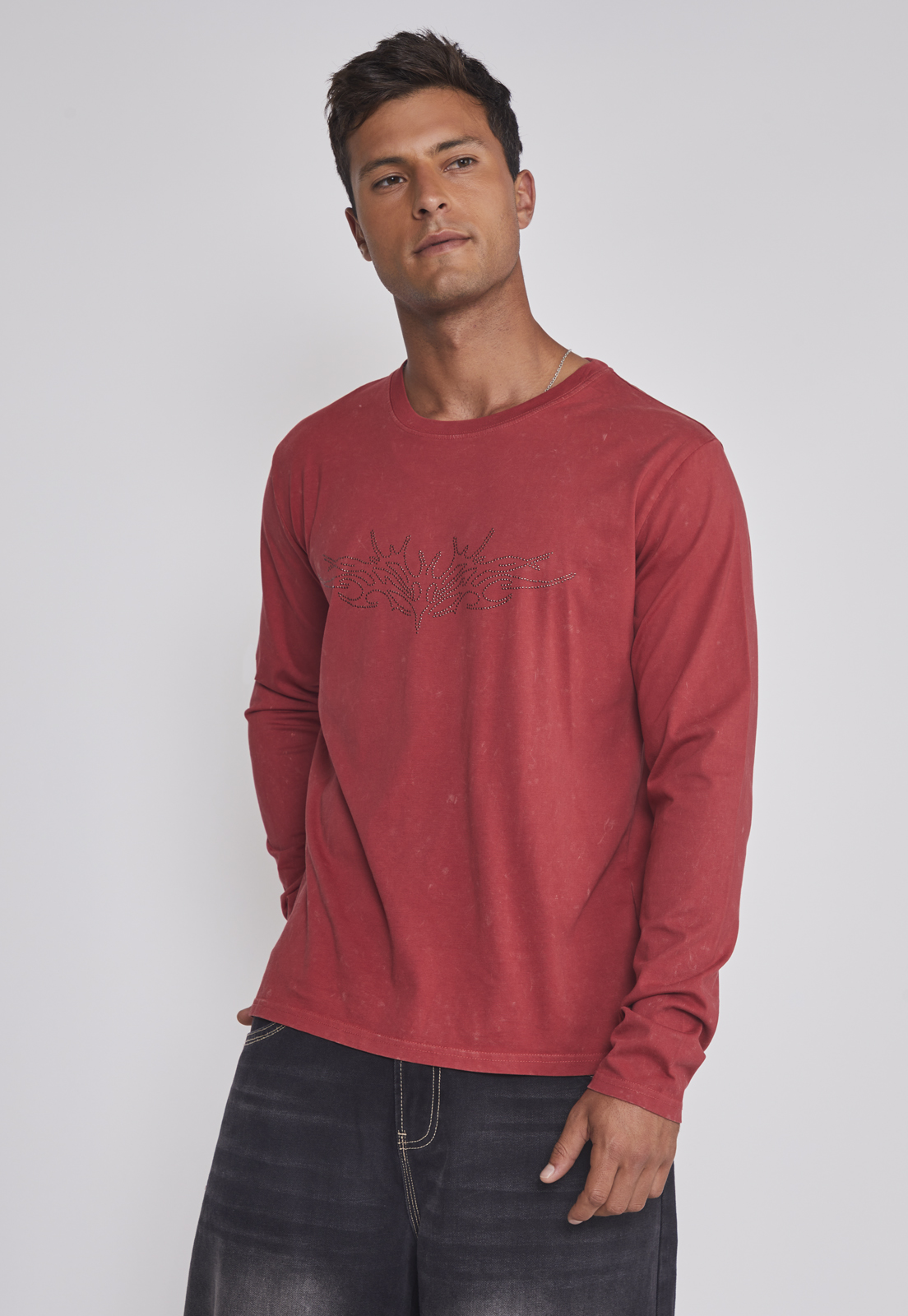 Polera Hombre Lavada Strass Rojo Sioux 1