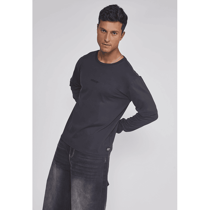 Polera Hombre Bordado Basic Negro Sioux 5