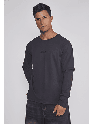 Polera Hombre Bordado Basic Negro Sioux