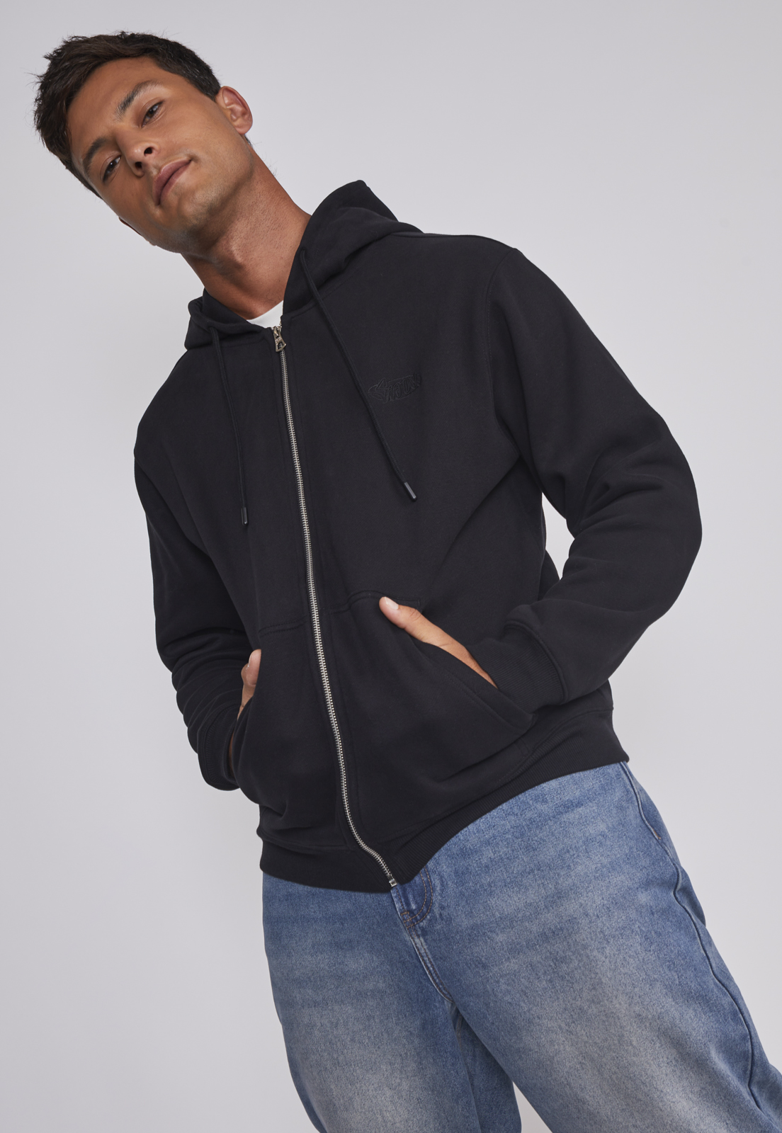 Polerón Hombre Basico Con Cierre Negro Sioux 5