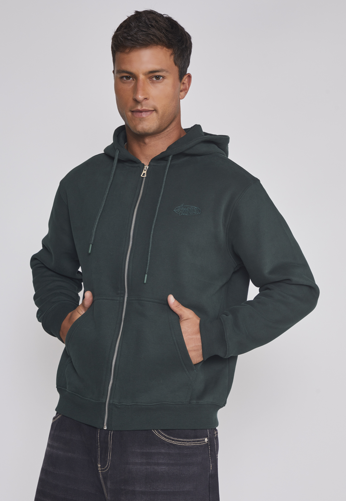 Polerón Hombre Basico Con Cierre Verde Sioux 1