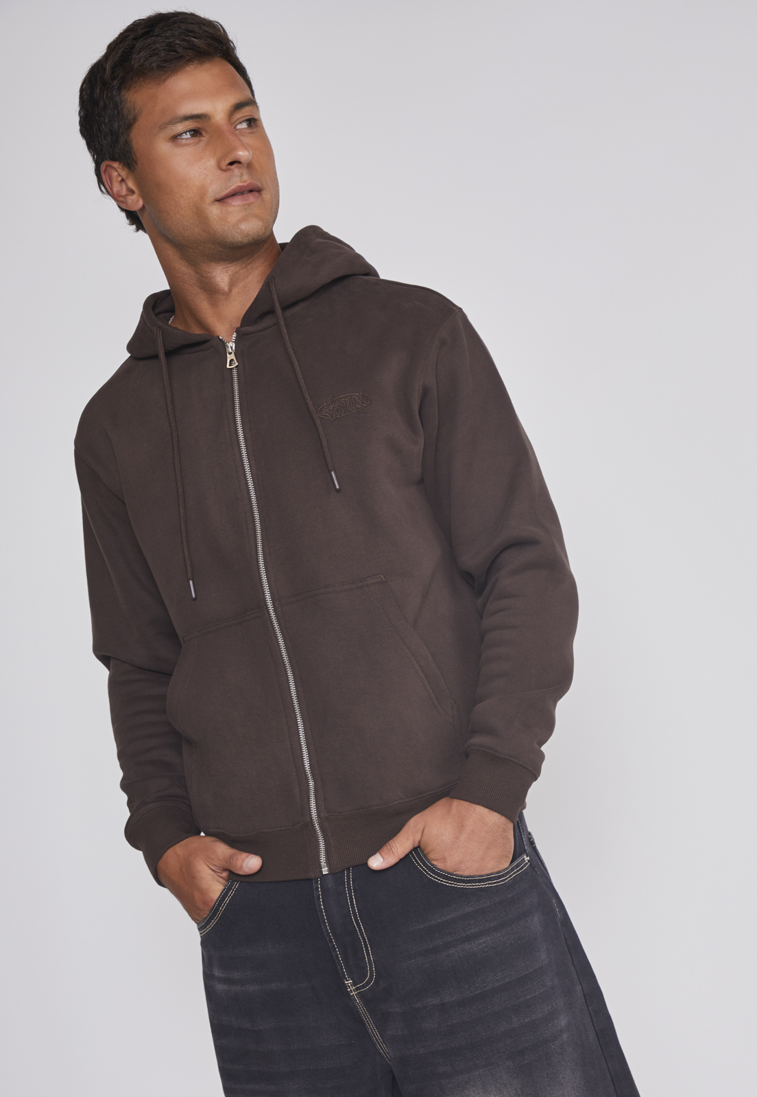 Polerón Hombre Basico Con Cierre Café Sioux 5