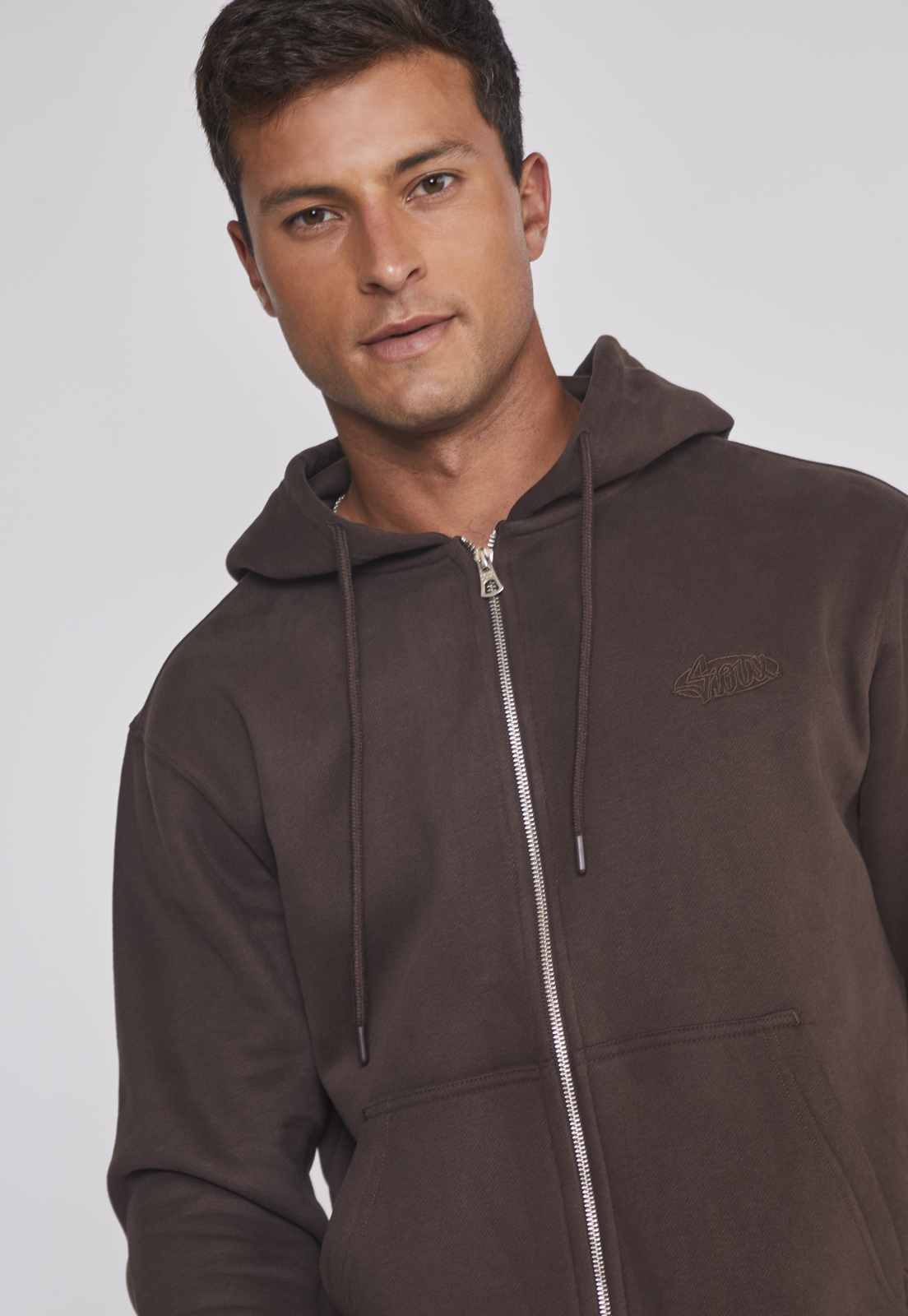 Polerón Hombre Basico Con Cierre Café Sioux 4