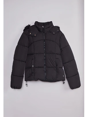 Parka Mujer Puffa Gorro Piel Negro Sioux