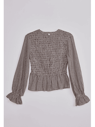 Blusa Mujer Cuadros Café Sioux