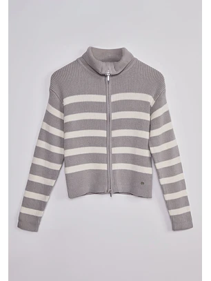Sweater Mujer Doble Zipper Gris Sioux