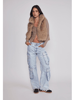 Jeans Mujer Cargo Loose Fit Celeste Sioux
