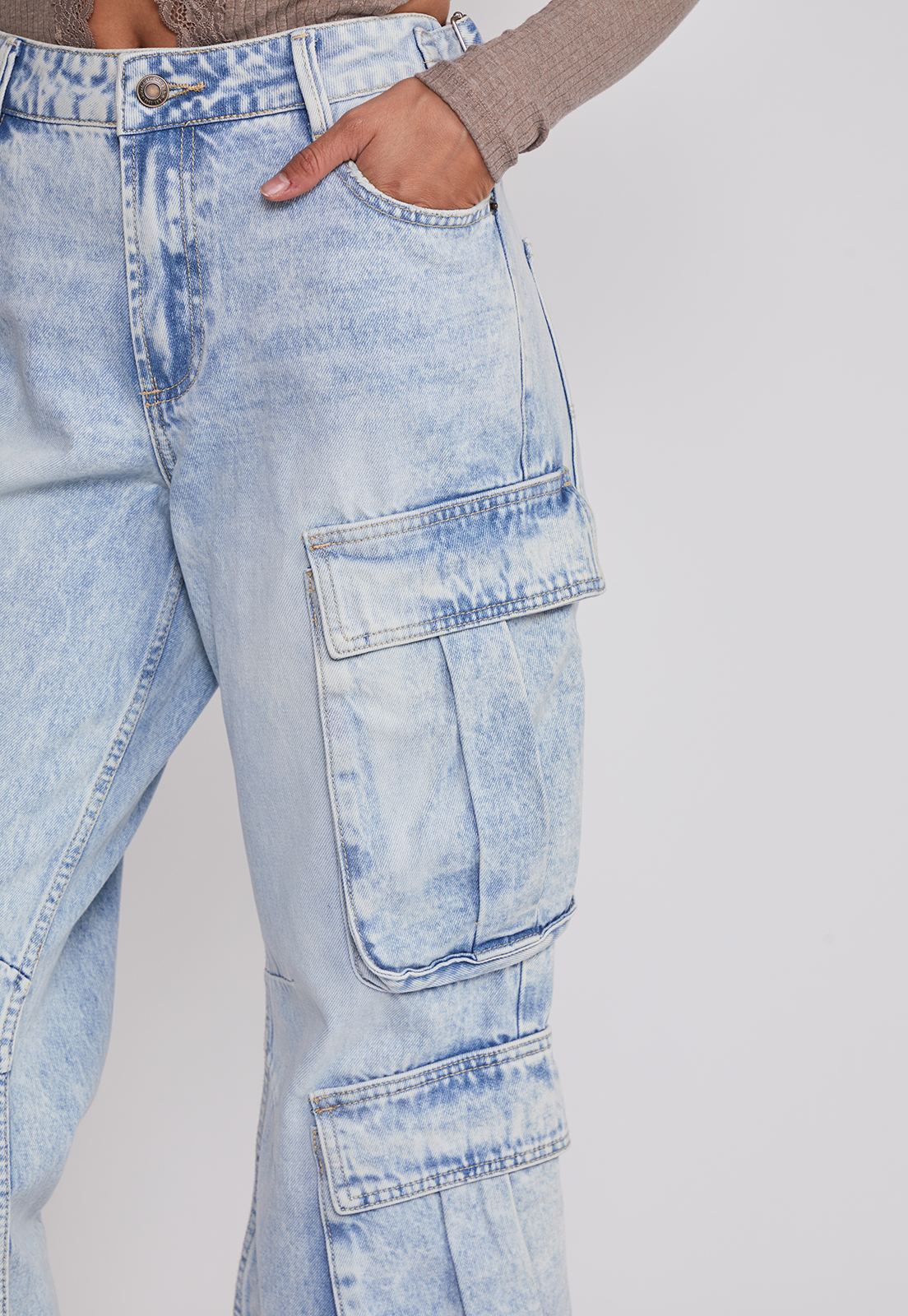 Jeans Mujer Cargo Loose Fit Celeste Sioux 4