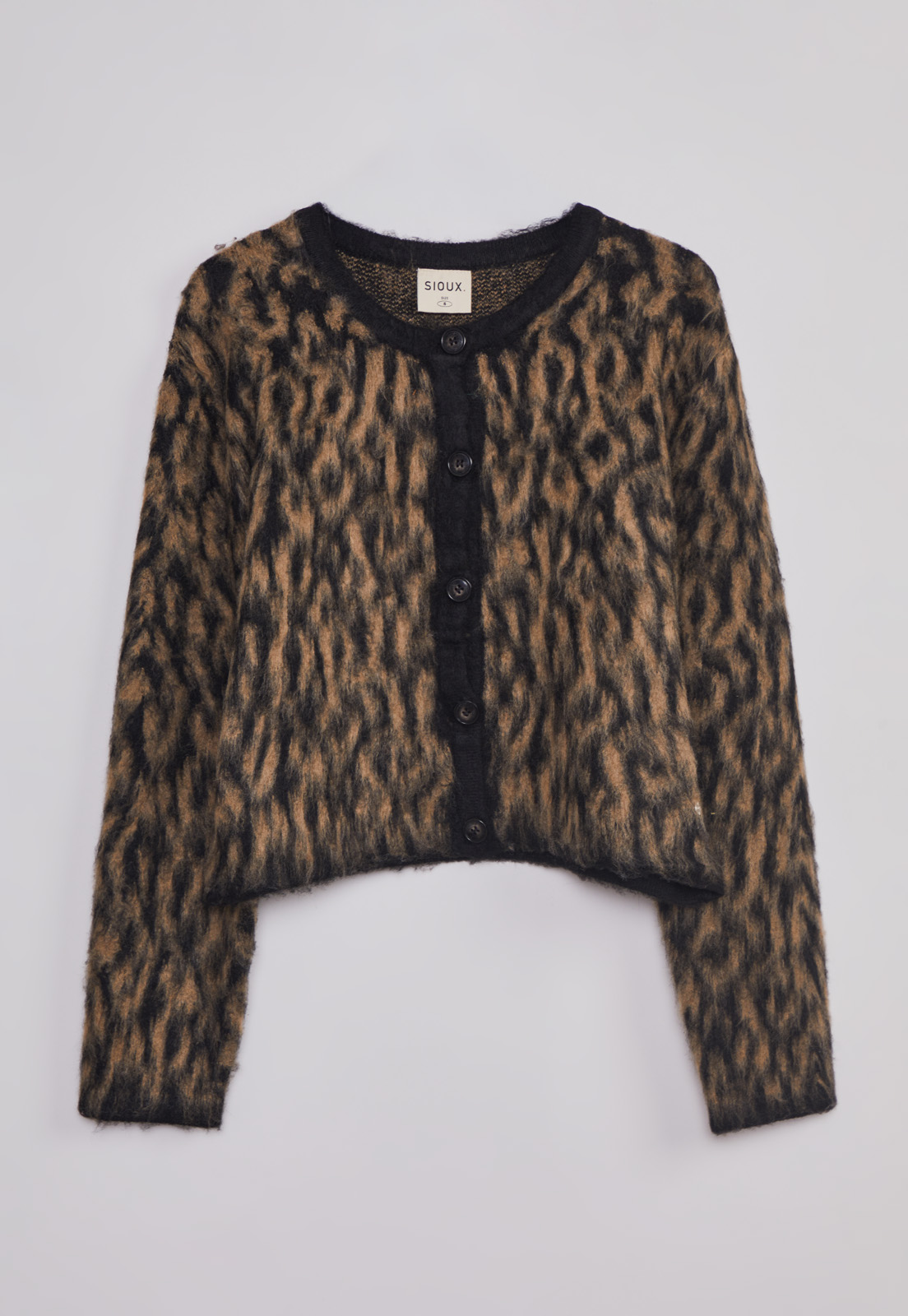 Sweater Mujer Leopardo Abotonado Negro Sioux 1
