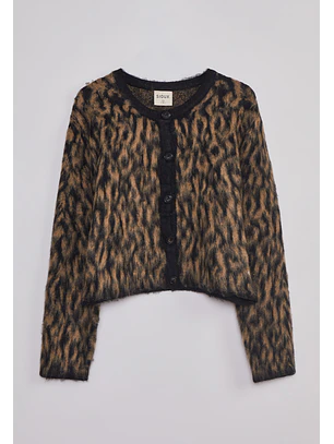 Sweater Mujer Leopardo Abotonado Negro Sioux