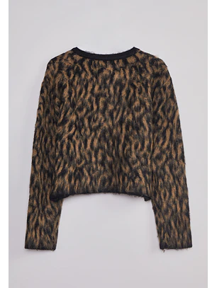 Sweater Mujer Leopardo Abotonado Negro Sioux