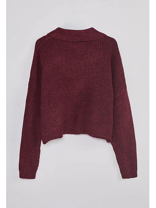 Sweater Mujer Cardigan Con Cuello Burdeo Sioux