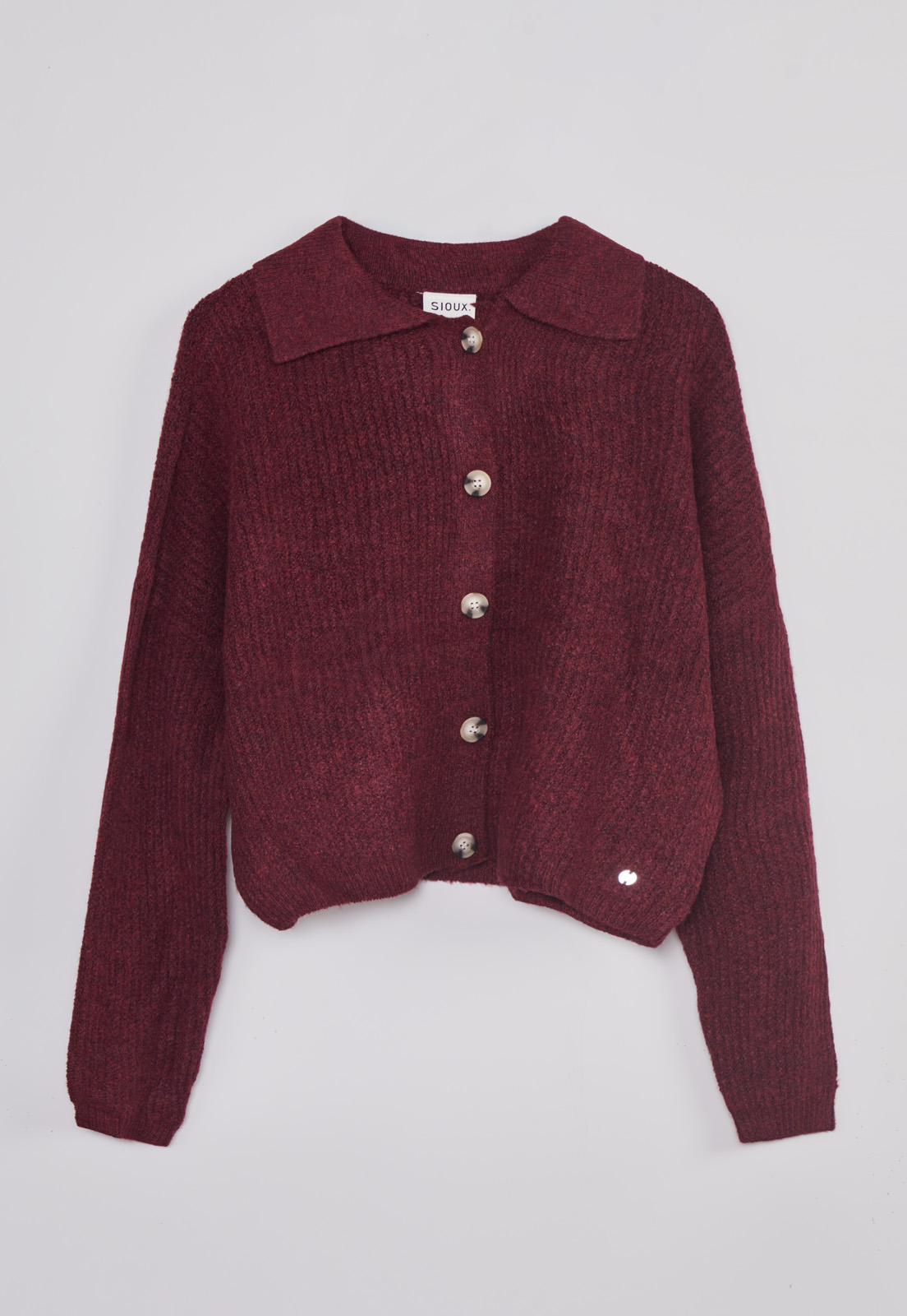 Sweater Mujer Cardigan Con Cuello Burdeo Sioux 1