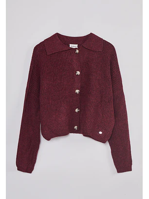 Sweater Mujer Cardigan Con Cuello Burdeo Sioux