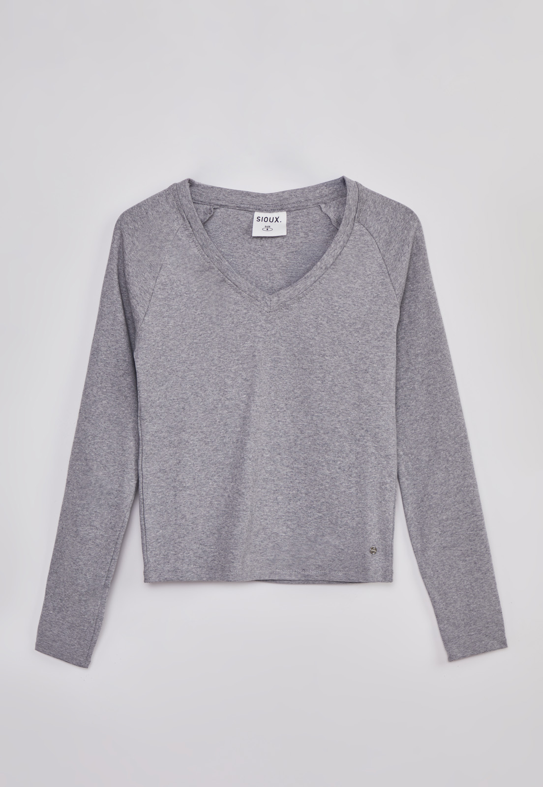 Polera Mujer Básica Cuello V Gris Sioux 1