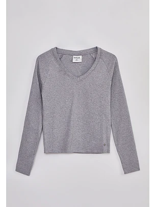 Polera Mujer Básica Cuello V Gris Sioux