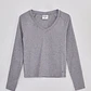 Polera Mujer Básica Cuello V Gris Sioux - Miniatura 1