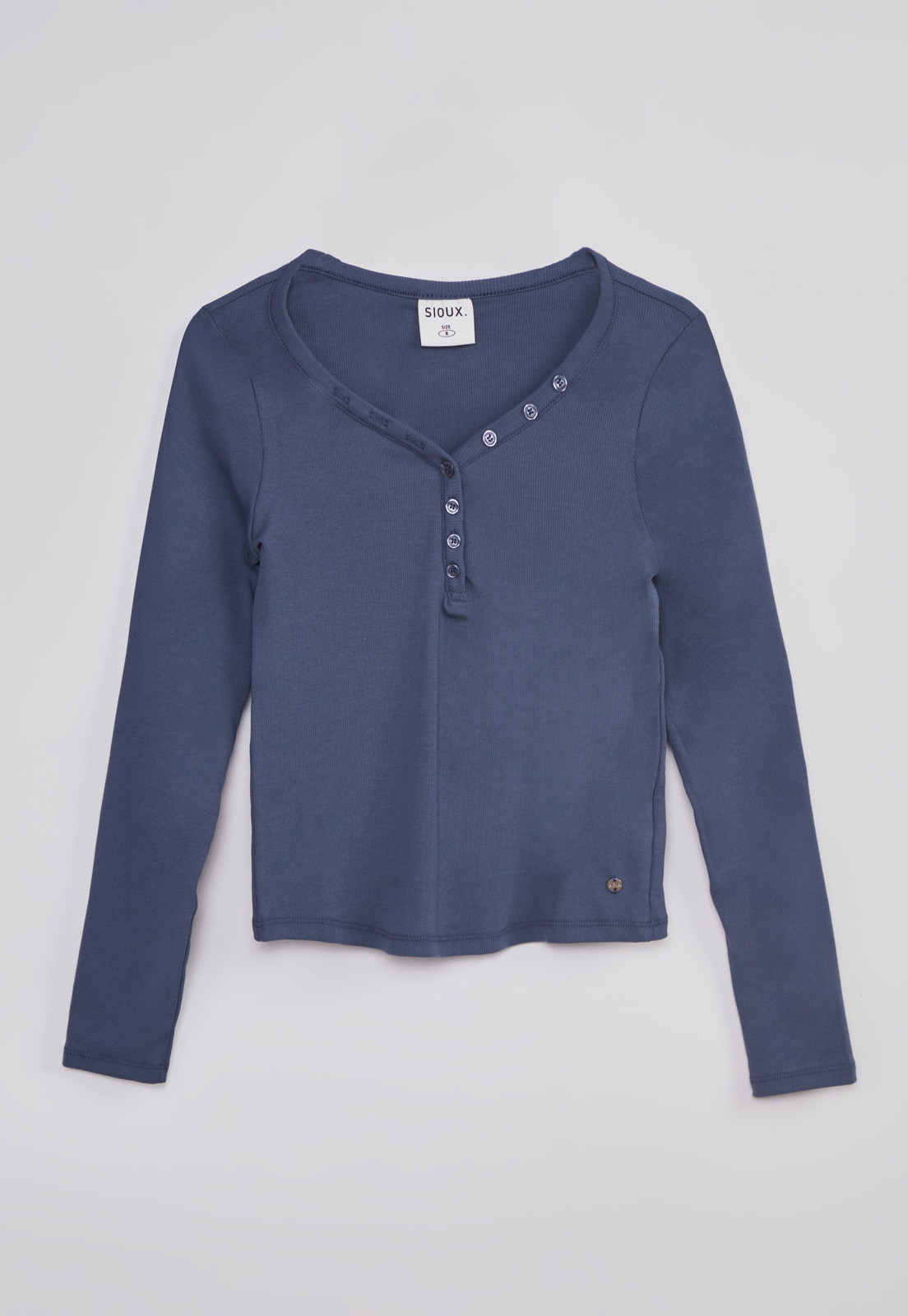 Polera Mujer Botones Escote Azul Sioux 1