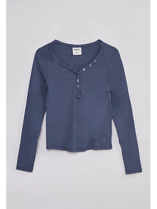 Polera Mujer Botones Escote Azul Sioux