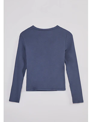 Polera Mujer Botones Escote Azul Sioux