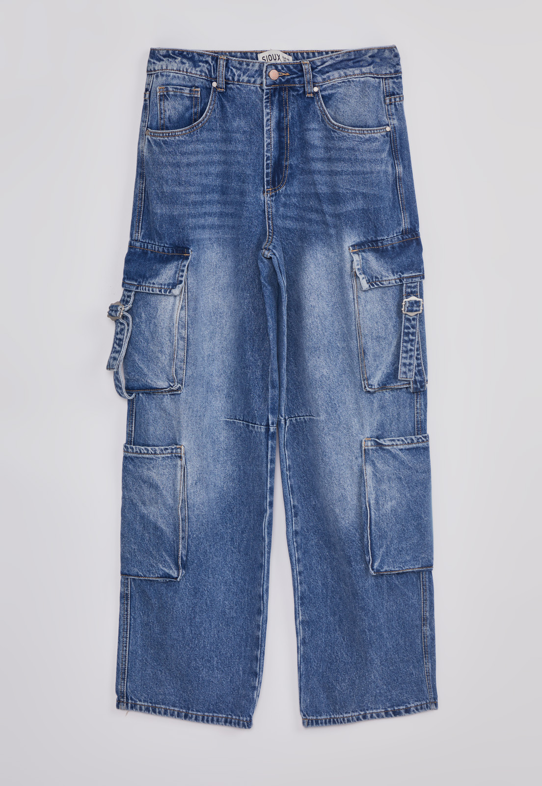 Jeans Mujer Cargo Multi Bolsillos Azul Sioux 1