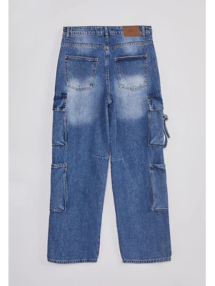 Jeans Mujer Cargo Multi Bolsillos Azul Sioux