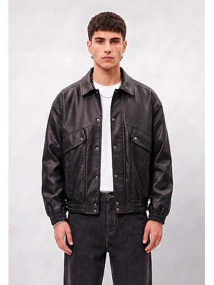 Chaqueta Hombre Piel Costuras Negro Sioux