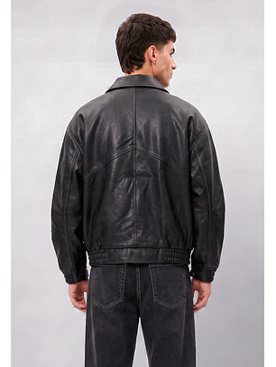 Chaqueta Hombre Piel Costuras Negro Sioux