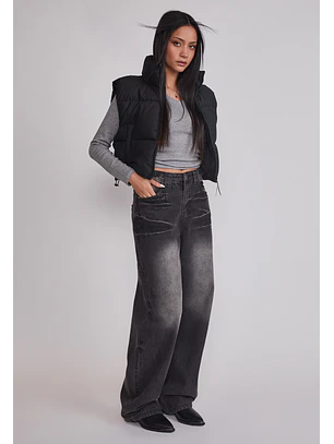 Parka Mujer Sin Mangas Crop Negro Sioux