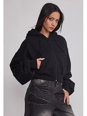 Polerón Mujer Crop Bordado Negro Sioux