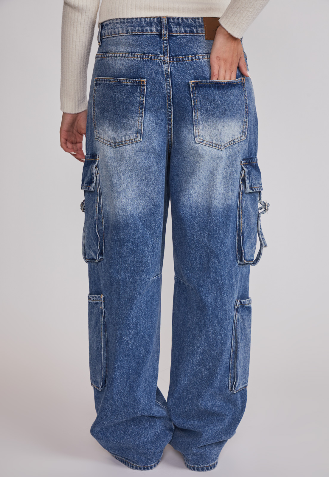 Jeans Mujer Cargo Multi Bolsillos Azul Sioux 3