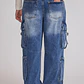 Jeans Mujer Cargo Multi Bolsillos Azul Sioux - Miniatura 3
