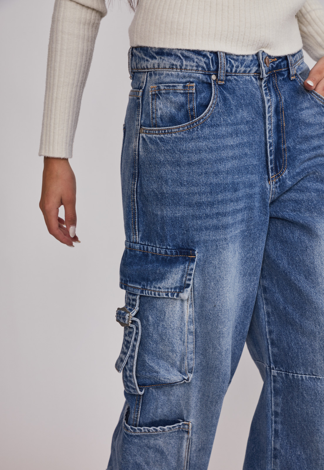 Jeans Mujer Cargo Multi Bolsillos Azul Sioux 4