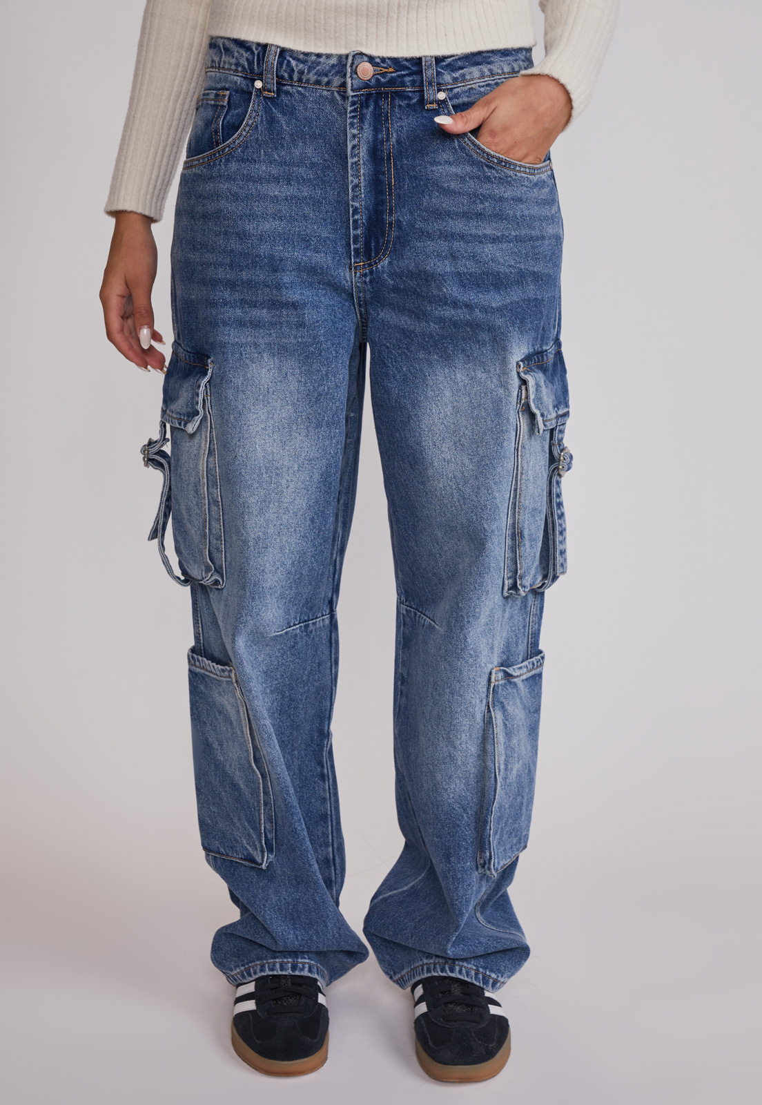 Jeans Mujer Cargo Multi Bolsillos Azul Sioux 1